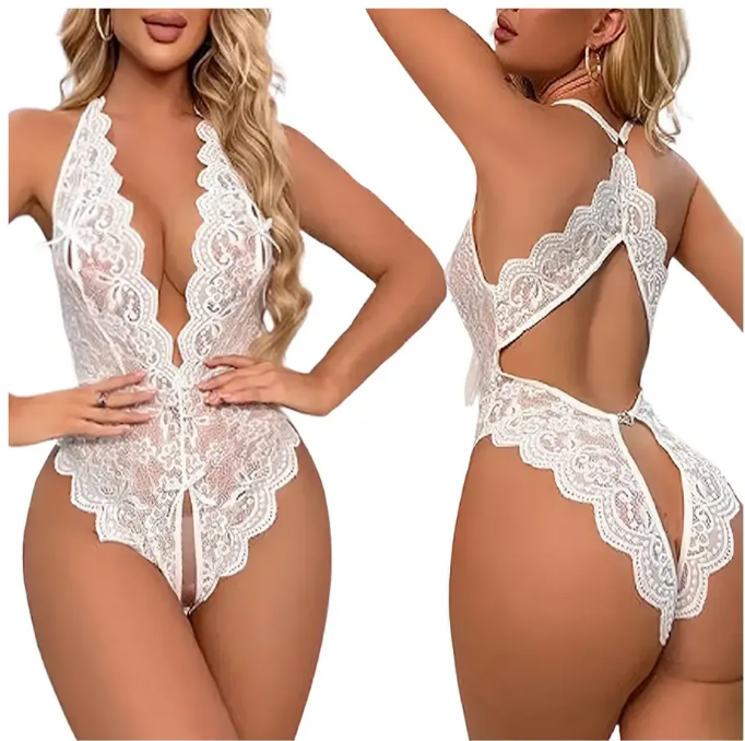 Body Blanco de Encaje con Escote Profundo y Espalda Abierta, imagen 1