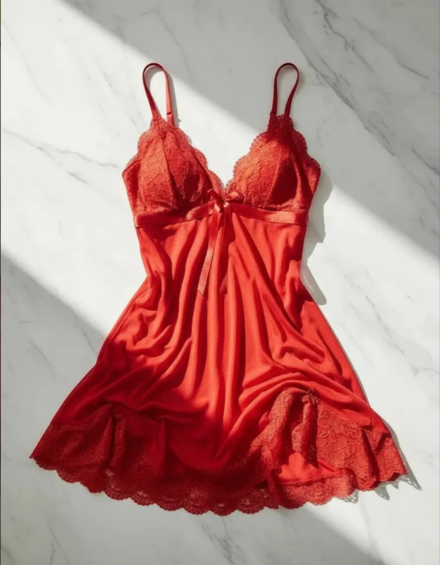 Camisón Babydoll Rojo de Encaje con Tanga, imagen 3