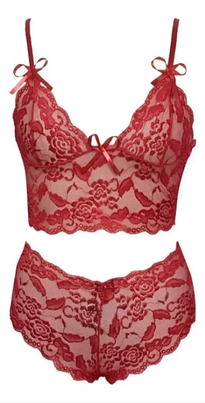 Conjunto Vino de Encaje Floral con Top y Bóxer Cachetero, imagen 2