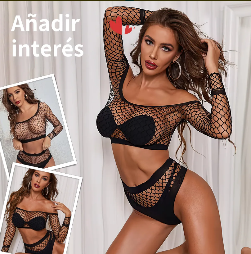 Set de Malla Diamante con Top de Manga Larga y Panty, imagen 6