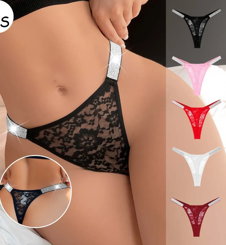 Tanga de Encaje Floral con Tirantes Brillantes, imagen 2