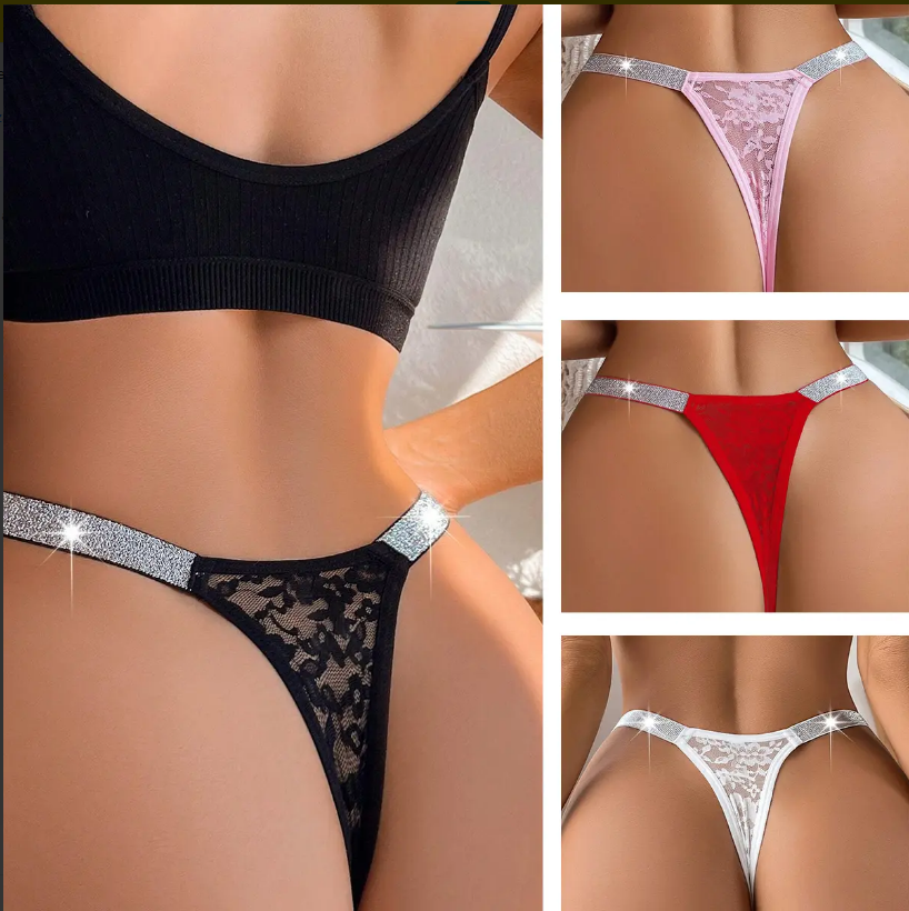 Tanga Elegante de Encaje con Tiras Brillantes, imagen 2