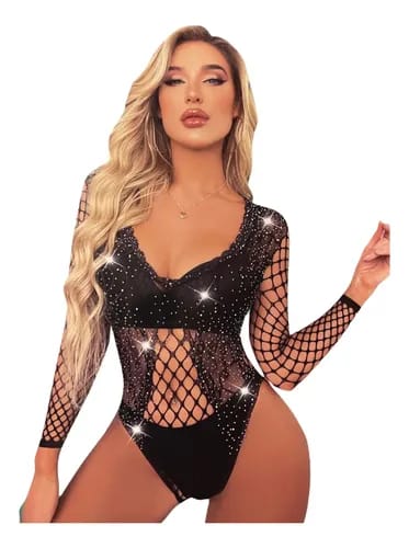 Body de Red con Brillos y Manga Larga